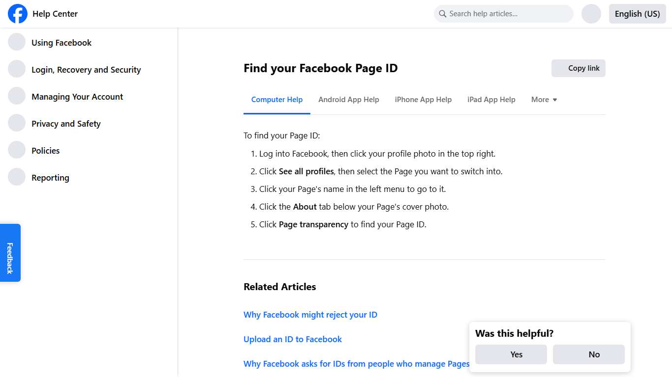 Find your Facebook Page ID | Facebook Help Center